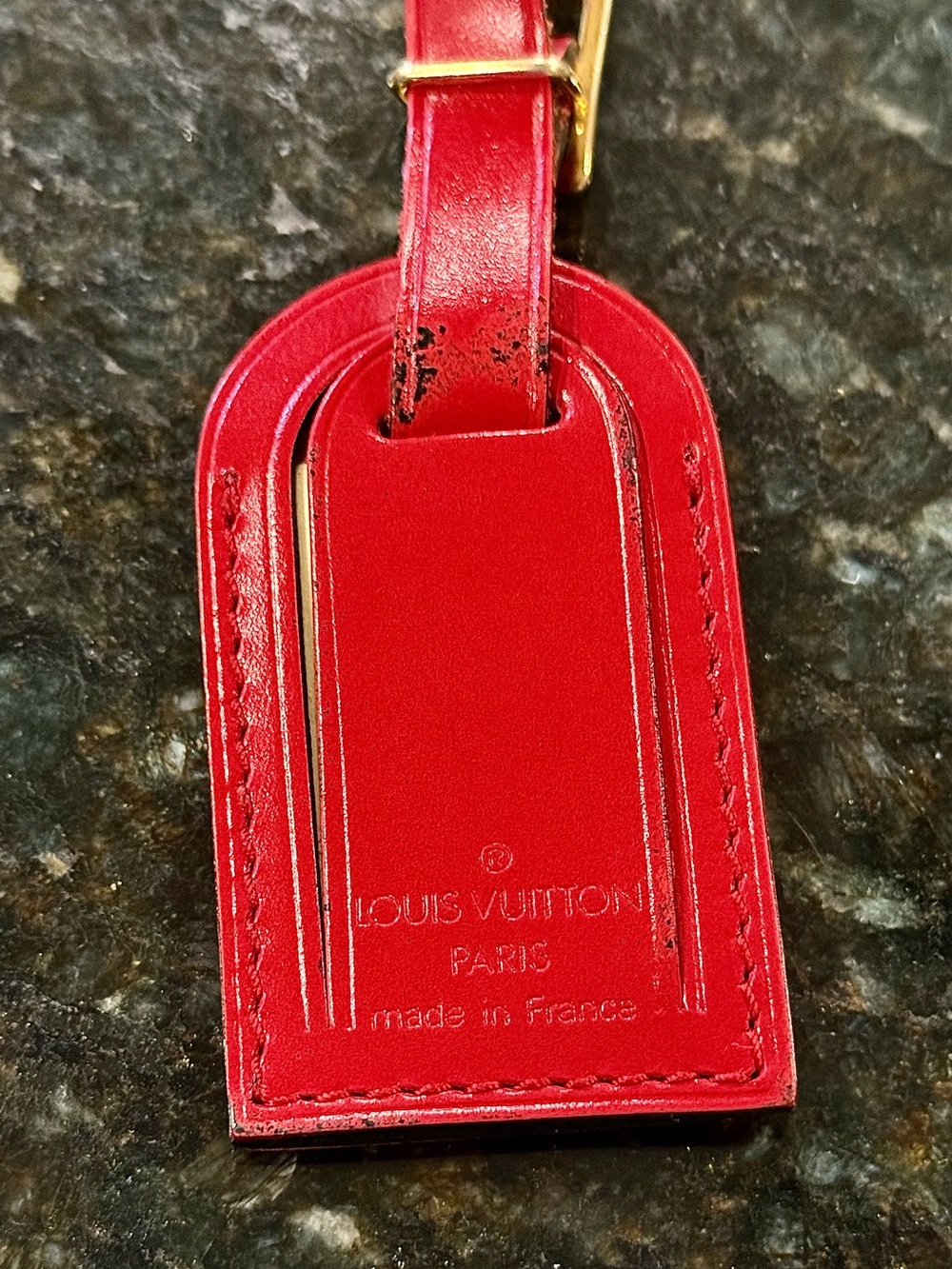 Louis Vuitton Red Leather Bag Tag with Gold Hardware